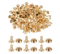 PATIKIL 5mm Spike Rivets, 100 Sets Round Studs Rivet Rapid Punk Spikes Leathercraft Decoration for Rock Nailheads Clothing Belts Bags Shoes, Light Gold