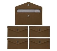 PATIKIL 5Pcs Felt Money Bag, Felt Cellphone Sleeve Case Pouch Cash Bag Button Closure Cash Envelope Wallet Storage Pouch for Card Pen Sunglasses, Dark Brown