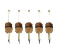 PATIKIL 5Pcs Fluffy Beadable Pens, Plush Fuzzy Plastic Bead Pen Bead Ballpoint for DIY Gift Writing Office Supplies, Gold/Leopard