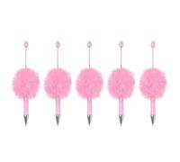 PATIKIL 5Pcs Fluffy Beadable Pens, Plush Fuzzy Plastic Bead Pen Bead Ballpoint for DIY Gift Writing Office Supplies, Candy Pink