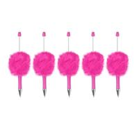PATIKIL 5Pcs Fluffy Beadable Pens, Plush Fuzzy Plastic Bead Pen Bead Ballpoint for DIY Gift Writing Office Supplies, Rose Red