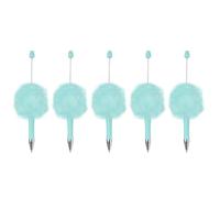 PATIKIL 5Pcs Fluffy Beadable Pens, Plush Fuzzy Plastic Bead Pen Bead Ballpoint for DIY Gift Writing Office Supplies, Candy Blue