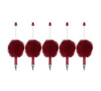 PATIKIL 5Pcs Fluffy Beadable Pens, Plush Fuzzy Plastic Bead Pen Bead Ballpoint for DIY Gift Writing Office Supplies, Wine Red