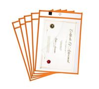 PATIKIL 5Pcs Job Ticket Holders, 13"x10" Dry Erase Ticket Holder Pockets Stitched Edge Reusable Clear Plastic Sleeves for Invoice Office Shop Organization, Orange