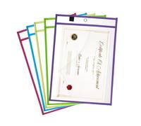 PATIKIL 5Pcs Job Ticket Holders, 13"x10" Dry Erase Ticket Holder Pockets Stitched Edge Reusable Clear Plastic Sleeves for Office Organization, Purple/Yellow/Light Blue/Green/Rose Red