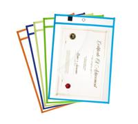 PATIKIL 5Pcs Job Ticket Holders, 13"x10" Dry Erase Ticket Holder Pockets Stitched Edge Reusable Clear Plastic Sleeves for Invoice Office Organization, Light Blue/Yellow/Orange/Green/Red