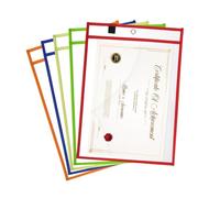 PATIKIL 5Pcs Job Ticket Holders, 13"x10" Dry Erase Ticket Holder Pockets Stitched Edge Reusable Clear Plastic Sleeves for Invoice Office Shop Organization, Blue/Yellow/Orange/Green/Red