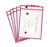 PATIKIL 5Pcs Job Ticket Holders, 14"x10" Dry Erase Ticket Holder Pockets Stitched Edge Reusable Clear Plastic Sleeves for Invoice Office Shop Organization, Rose Red