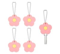 PATIKIL 5Pcs Key Covers Caps, PVC Flower Key Identifiers Markers Tags Covers Case Shell Head Protector Caps Toppers for 1.18" Flat for Office House Apartment Accessories, Pink