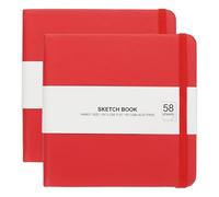 PATIKIL 5x5" Hardcover Leather Pocket Sketchbook, 2Pcs 58 Sheets 150GSM/102lb Blank Notebook Travel Journal Sketching Pad for Writing Drawing Painting Artist, Red