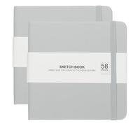 PATIKIL 5x5" Hardcover Leather Pocket Sketchbook, 2Pcs 58 Sheets 150GSM/102lb Blank Notebook Travel Journal Sketching Pad for Writing Drawing Painting Artist, Light Gray