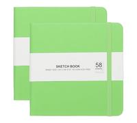 PATIKIL 5x5" Hardcover Leather Pocket Sketchbook, 2Pcs 58 Sheets 150GSM/102lb Blank Notebook Travel Journal Sketching Pad for Writing Drawing Painting Artist, Grass Green