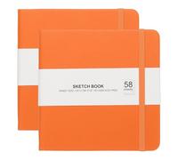 PATIKIL 5x5" Hardcover Leather Pocket Sketchbook, 2Pcs 58 Sheets 150GSM/102lb Blank Notebook Travel Journal Sketching Pad for Writing Drawing Painting Artist, Orange