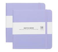 PATIKIL 5x5" Hardcover Leather Pocket Sketchbook, 2Pcs 58 Sheets 150GSM/102lb Blank Notebook Travel Journal Sketching Pad for Writing Drawing Painting Artist, Pink Purple