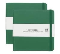 PATIKIL 5x5" Hardcover Leather Pocket Sketchbook, 2Pcs 58 Sheets 150GSM/102lb Blank Notebook Travel Journal Sketching Pad for Writing Drawing Painting Artist, Dark Green