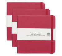 PATIKIL 5x5" Hardcover Leather Pocket Sketchbook, 3Pcs 58 Sheets 150GSM/102lb Blank Notebook Travel Journal Sketching Pad for Writing Drawing Painting Artist, Burgundy