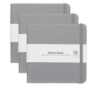 PATIKIL 5x5" Hardcover Leather Pocket Sketchbook, 3Pcs 58 Sheets 150GSM/102lb Blank Notebook Travel Journal Sketching Pad for Writing Drawing Painting Artist, Dark Gray