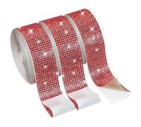 PATIKIL 6.6 Yards 1.1 Inch Bling Rhinestone Ribbon, 3 Rolls Crystal Self Adhesive Rhinestones Ribbons Diamond Glitter Strips for Crafts Car Clothing Makeup DIY Decoration, Red
