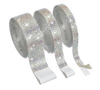 PATIKIL 6.6 Yards 3 Size Bling Rhinestone Ribbon, 3 Rolls Crystal Self Adhesive Rhinestones Ribbons Diamond Glitter Strips for Crafts Car Clothing Makeup DIY Decoration, AB Color
