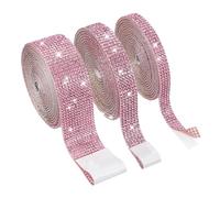 PATIKIL 6.6 Yards 3 Size Bling Rhinestone Ribbon, 3 Rolls Crystal Self Adhesive Rhinestones Ribbons Diamond Glitter Strips for Crafts Car Clothing Makeup DIY Decoration, Pink
