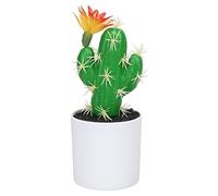 PATIKIL 6.7"x3" Artificial Cactus, Fake Flowering Cactus Decor Faux Succulents Plants with Plastic Pots for Indoor Home Decoration, Green