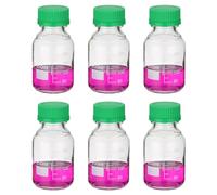 PATIKIL 6 Pack Reagent Media Storage Bottles, 250ml Borosilicate Glass Graduated Round Bottles with GL32 Green Screw Cap for Lab Water Reagent Liquids, Clear
