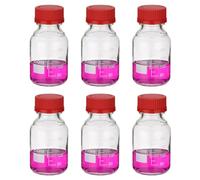 PATIKIL 6 Pack Reagent Media Storage Bottles, 250ml Borosilicate Glass Graduated Round Bottles with GL32 Red Screw Cap for Lab Water Reagent Liquids, Clear