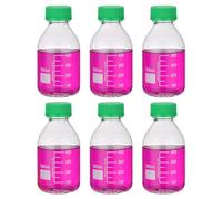 PATIKIL 6 Pack Reagent Media Storage Bottles, 500ml Borosilicate Glass Graduated Round Bottles with GL32 Green Screw Cap for Lab Water Reagent Liquids, Clear