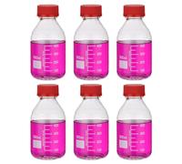PATIKIL 6 Pack Reagent Media Storage Bottles, 500ml Borosilicate Glass Graduated Round Bottles with GL32 Red Screw Cap for Lab Water Reagent Liquids, Clear