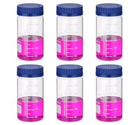 PATIKIL 6 Pack Reagent Media Storage Bottles, 500ml Borosilicate Glass Wide Mouth Graduated Round Bottles with GL32 Blue Screw Cap for Lab Water Reagent Liquids, Clear