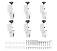 PATIKIL 6 Pcs 1/8" to 1/2" Adjustable Desk Divider Partition Clips, Aluminum Sneeze Guard Support Clamps Desktop Divider Clips for Offices Stores,Counter Privacy Panel,White