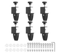 PATIKIL 6 Pcs 1/8" to 1/2" Adjustable Desk Divider Partition Clips, Aluminum Sneeze Guard Support Clamps Desktop Divider Clips for Offices Stores,Counter Privacy Panel,Black