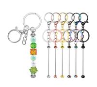PATIKIL 6 Pcs Beadable Keychains Bars, Metal Beaded Keychain Blanks Bulk Making Supplies Kit with Lobster Hook for Pendant DIY Art Crafts, Multicolored