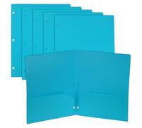PATIKIL 6 Pcs Plastic Two Pocket Folders, 3 Hole Punch Durable Heavy Duty 2 Pocket File Folders, Letter Size Binder Index Divider with Business Card Slot for Office Home, Blue