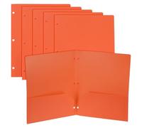 PATIKIL 6 Pcs Plastic Two Pocket Folders, 3 Hole Punch Durable Heavy Duty 2 Pocket File Folders, Letter Size Binder Index Divider with Business Card Slot for Office Home, Orange