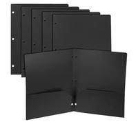 PATIKIL 6 Pcs Plastic Two Pocket Folders, 3 Hole Punch Durable Heavy Duty 2 Pocket File Folders, Letter Size Binder Index Divider with Business Card Slot for Office Home, Black