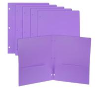 PATIKIL 6 Pcs Plastic Two Pocket Folders, 3 Hole Punch Durable Heavy Duty 2 Pocket File Folders, Letter Size Binder Index Divider with Business Card Slot for Office Home, Purple