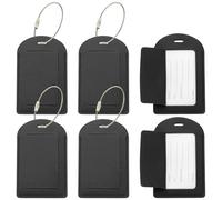 PATIKIL 6 Pcs Suitcase Tags, Black Leather Luggage Name Tags Travel Accessories Airplane Travel Essentials for Flying Hotel Check in Luggage Bags Men Women, Sideways Flip