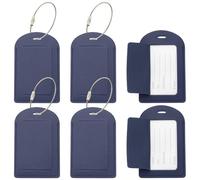 PATIKIL 6 Pcs Suitcase Tags, Blue Leather Luggage Name Tags Travel Accessories Airplane Travel Essentials for Flying Hotel Check in Luggage Bags Men Women, Sideways Flip