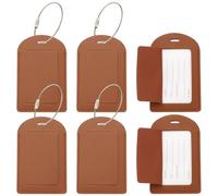PATIKIL 6 Pcs Suitcase Tags, Brown Leather Luggage Name Tags Travel Accessories Airplane Travel Essentials for Flying Hotel Check in Luggage Bags Men Women, Sideways Flip