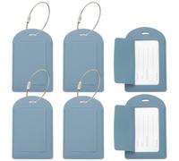 PATIKIL 6 Pcs Suitcase Tags, Haze Blue Leather Luggage Name Tags Travel Accessories Airplane Travel Essentials for Flying Hotel Check in Luggage Bags Men Women, Sideways Flip