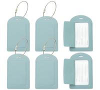 PATIKIL 6 Pcs Suitcase Tags, Light Blue Leather Luggage Name Tags Travel Accessories Airplane Travel Essentials for Flying Hotel Check in Luggage Bags Men Women, Sideways Flip