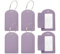 PATIKIL 6 Pcs Suitcase Tags, Purple Leather Luggage Name Tags Travel Accessories Airplane Travel Essentials for Flying Hotel Check in Luggage Bags Men Women, Sideways Flip
