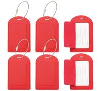 PATIKIL 6 Pcs Suitcase Tags, Red Leather Luggage Name Tags Travel Accessories Airplane Travel Essentials for Flying Hotel Check in Luggage Bags Men Women, Sideways Flip