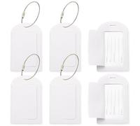 PATIKIL 6 Pcs Suitcase Tags, White Leather Luggage Name Tags Travel Accessories Airplane Travel Essentials for Flying Hotel Check in Luggage Bags Men Women, Sideways Flip