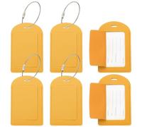 PATIKIL 6 Pcs Suitcase Tags, Yellow Leather Luggage Name Tags Travel Accessories Airplane Travel Essentials for Flying Hotel Check in Luggage Bags Men Women, Sideways Flip