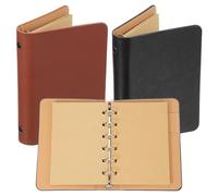 PATIKIL 6 Ring Binder Cover, 2 Pack A7 Kraft Leather Notebook Binder Mini Refillable Loose Leaf Personal Planner with 50 Sheets Paper, Black/Brown