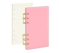 PATIKIL 6 Ring Binder Notebook Cover, A6 Acrylic Binder Notebook 2 Gold Metal Round Rings with 90 Sheets Lined Inner Papers for Travel Office Planner Budget, Pink