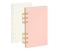 PATIKIL 6 Ring Binder Notebook Cover, A6 Acrylic Binder Notebook 2 Gold Metal Round Rings with 90 Sheets Lined Inner Papers for Travel Office Planner Budget, Light Pink