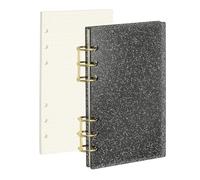 PATIKIL 6 Ring Binder Notebook Cover, A6 Glitter Acrylic Binder Notebook 2 Gold Metal Round Rings with 90 Sheets Dot Inner Papers for Travel Office Planner Budget, Black